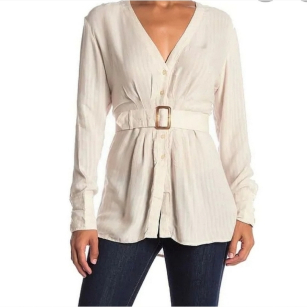 Free People Belted Button Down Tan Small